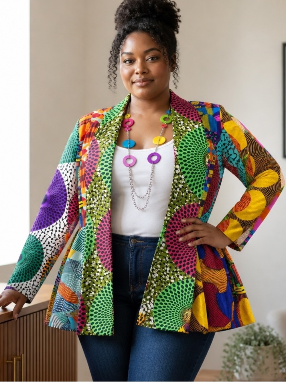 SHENBOLEN African Ankara Wax Print Bold Colored Blazer Jacket